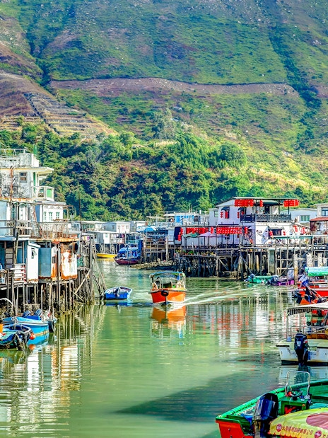 Waterways and stilt houses in Tai O village, Hong Kong.