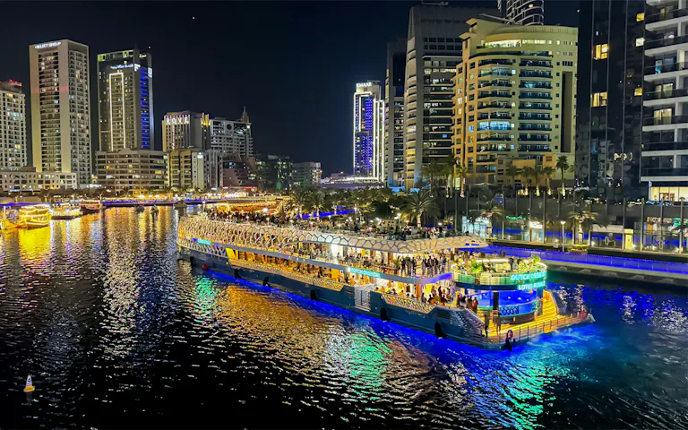 Dubai Marina Lotus Mega Yacht Dinner Cruise Live DJ & Unlimited Drinks
