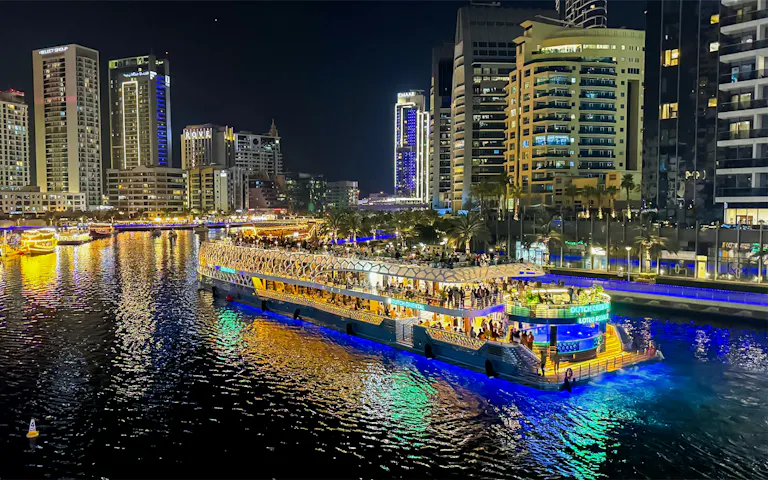 Dubai Marina Lotus Mega Yacht Dinner Cruise Live DJ & Unlimited Drinks
