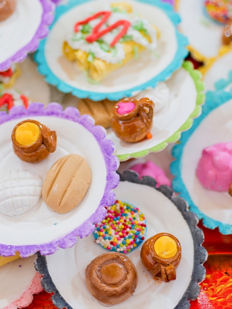Colorful sugar candies for Day of the Dead celebration in Mexico.