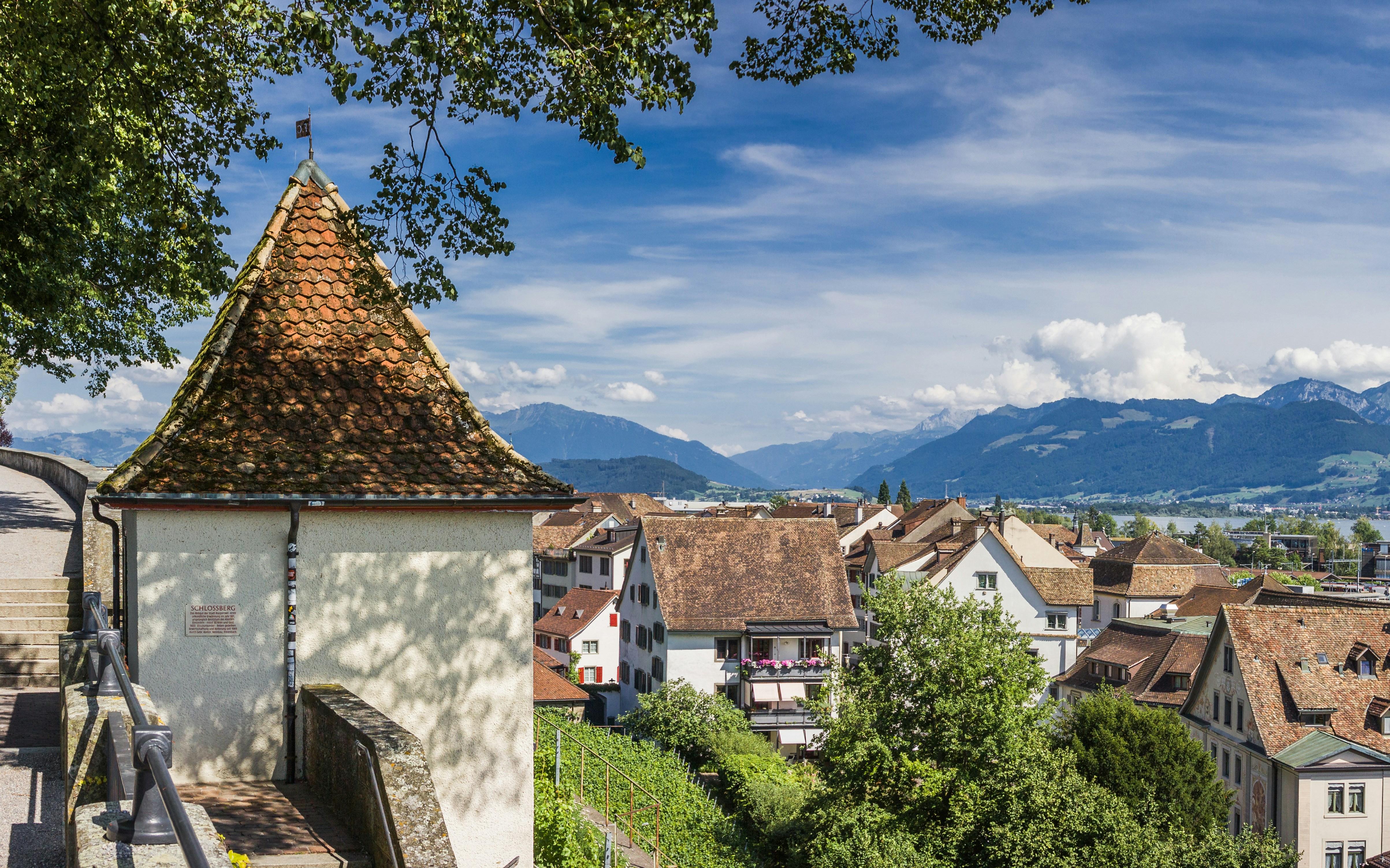 Aerial view of Zürich with Fraumünster Church and Limmat River.