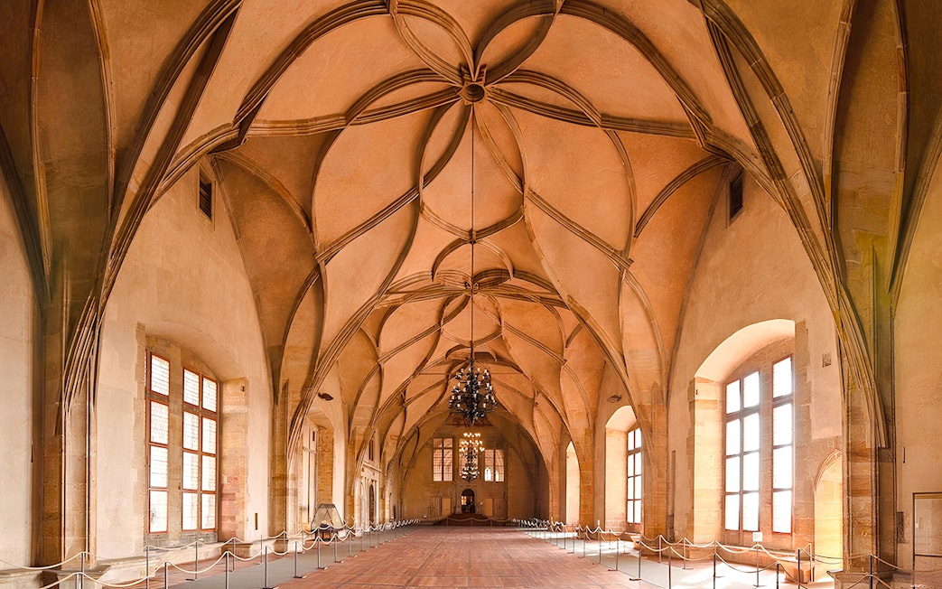 Vladislav Hall's vaulted ceiling in the Old Royal Palace, Prague Castle.