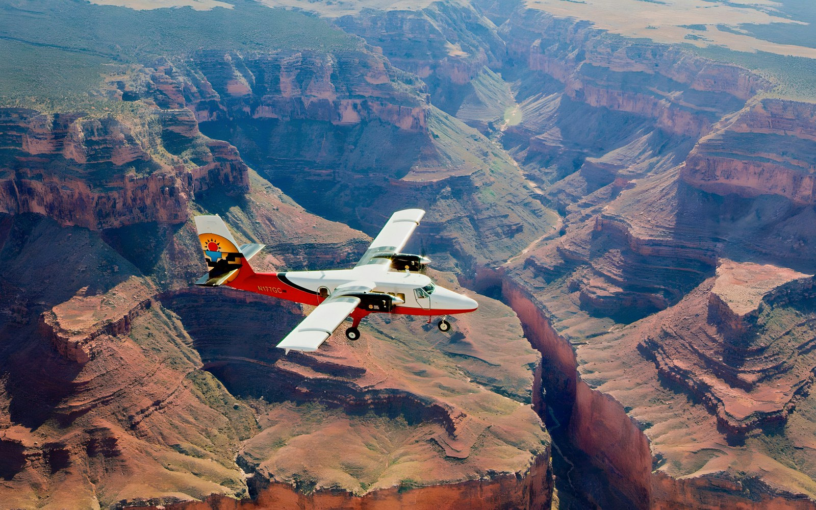 Airplane flying over the Grand Canyon during a West Rim tour from Las Vegas.