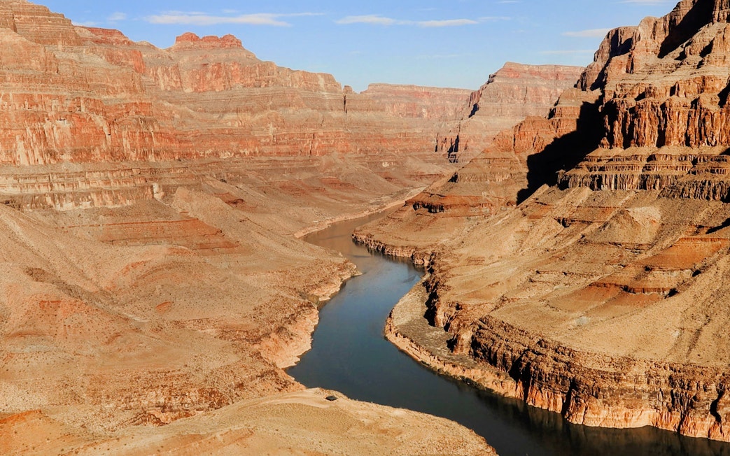 Grand Canyon view with Colorado River, part of Las Vegas to Grand Canyon West tour.