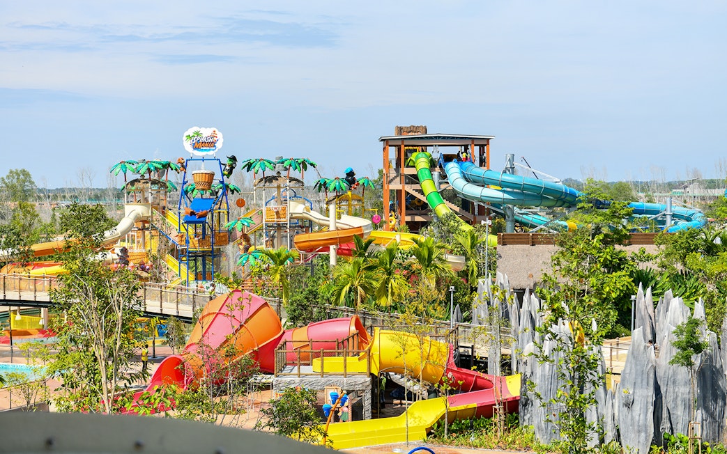 Water slides and attractions at SplashMania, Gamuda Cove.