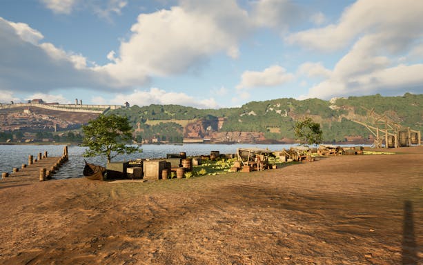 Prague virtual reality tour scene with medieval riverside and distant castle.