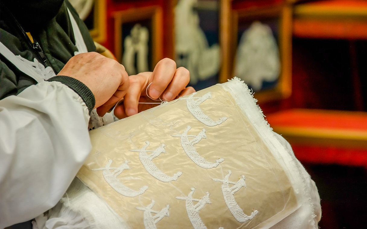 Venetian lace-making demonstration at a museum on the islands.