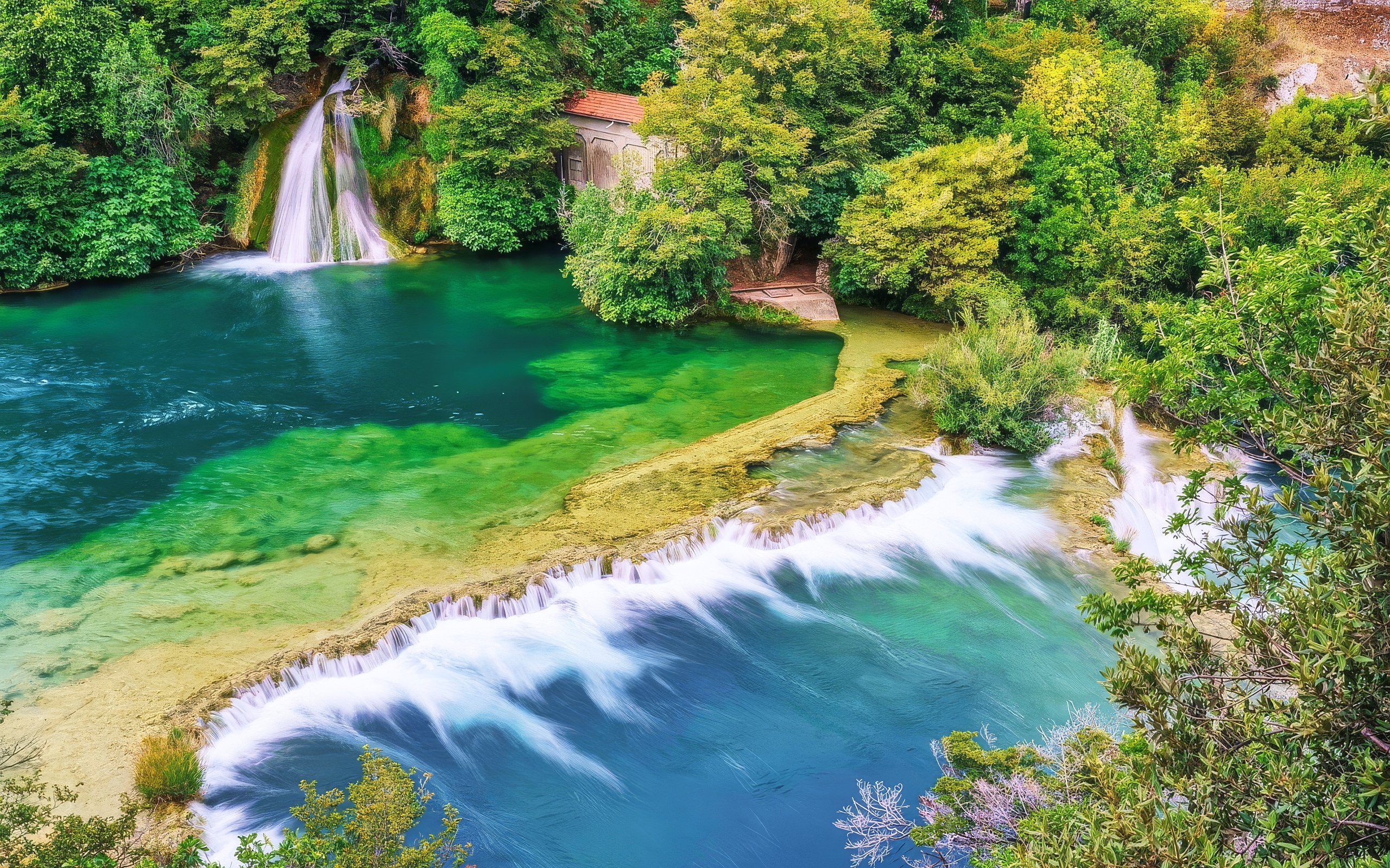 Waterfalls and lush greenery at Krka National Park, Croatia.