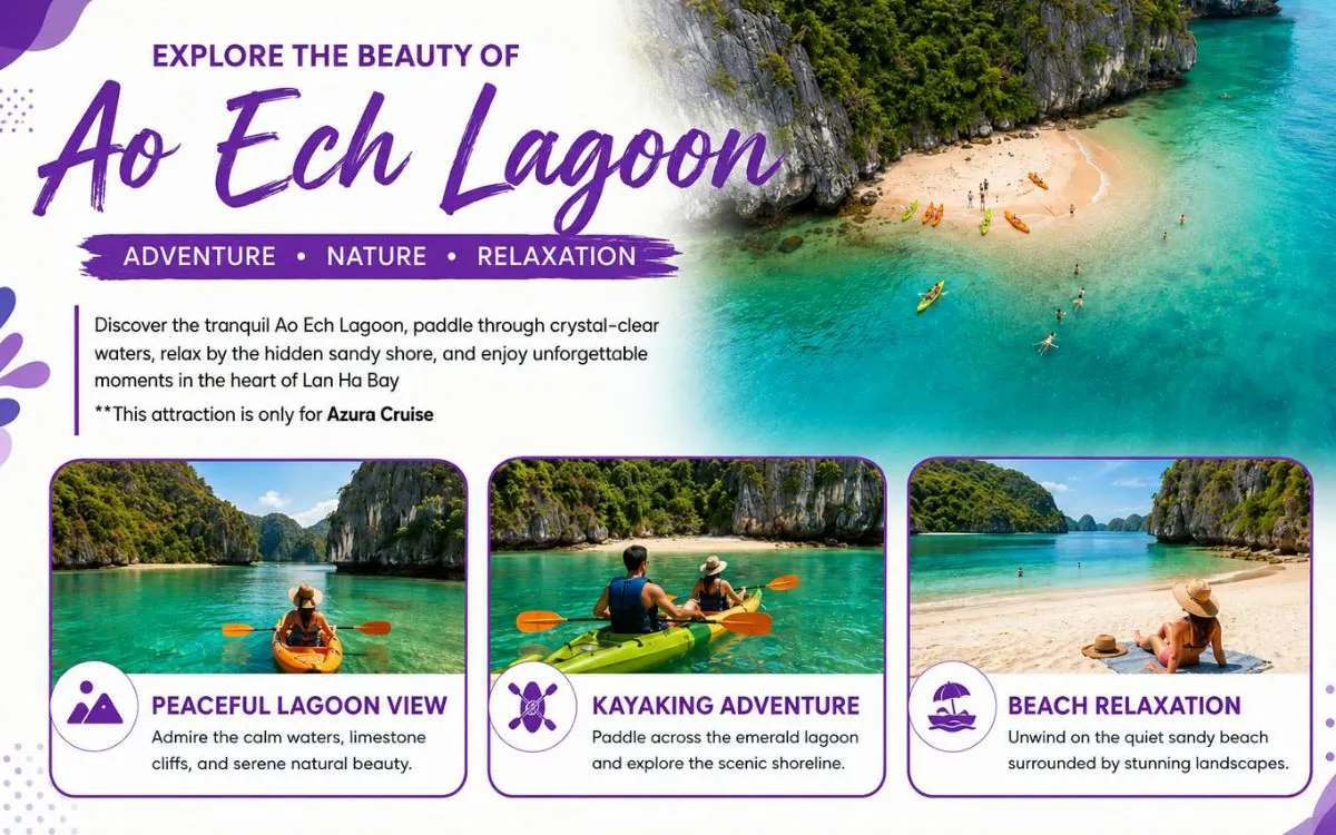 Ha Long & Lan Ha Bay luxury cruise with kayaking and beach relaxation at Ao Ech Lagoon.