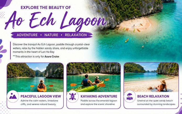 Ha Long & Lan Ha Bay luxury cruise with kayaking and beach relaxation at Ao Ech Lagoon.