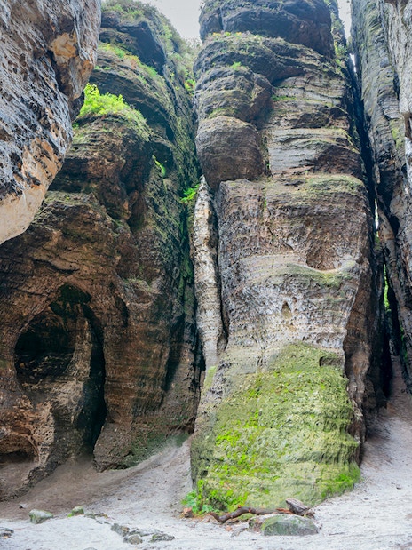 Tisa Walls Labyrinth's towering rock formations with narrow passageways.