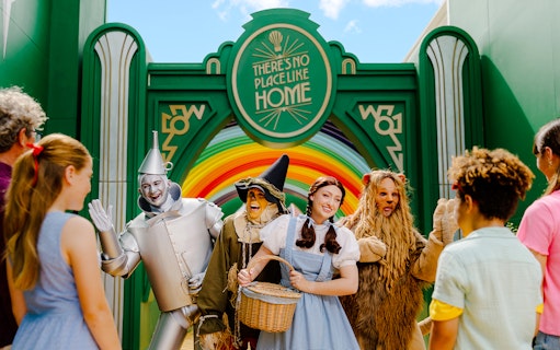 Characters from Wizard of Oz greet visitors at Warner Bros Movie World, Gold Coast.