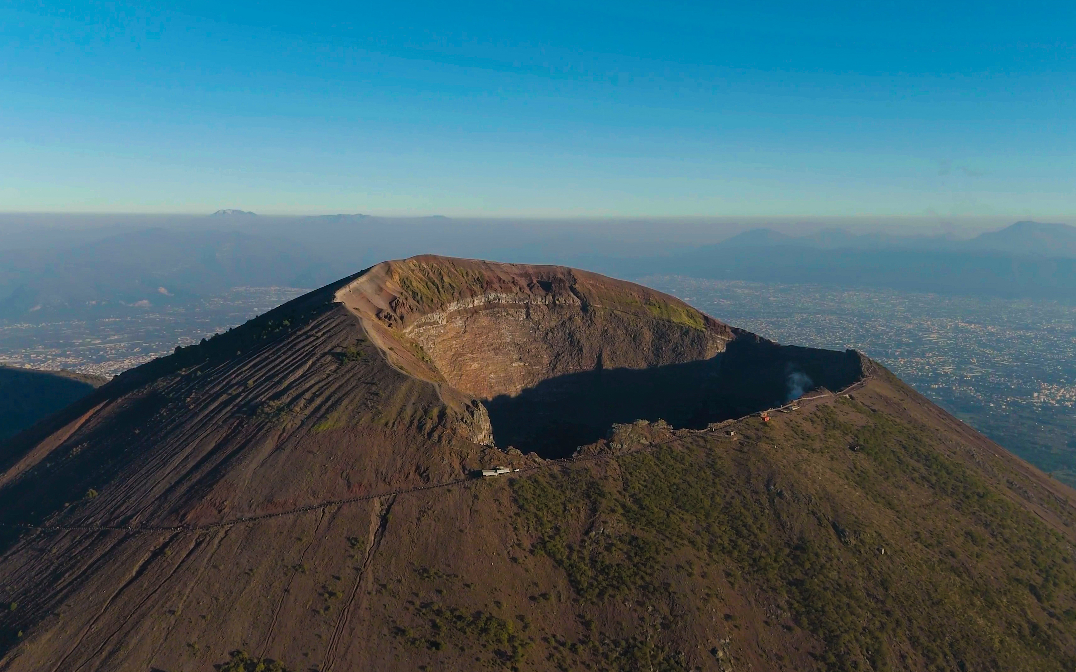 Aerial view of Mount Vesuvius crater near Naples, Italy.