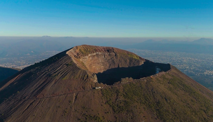 Aerial view of Mount Vesuvius crater near Naples, Italy.