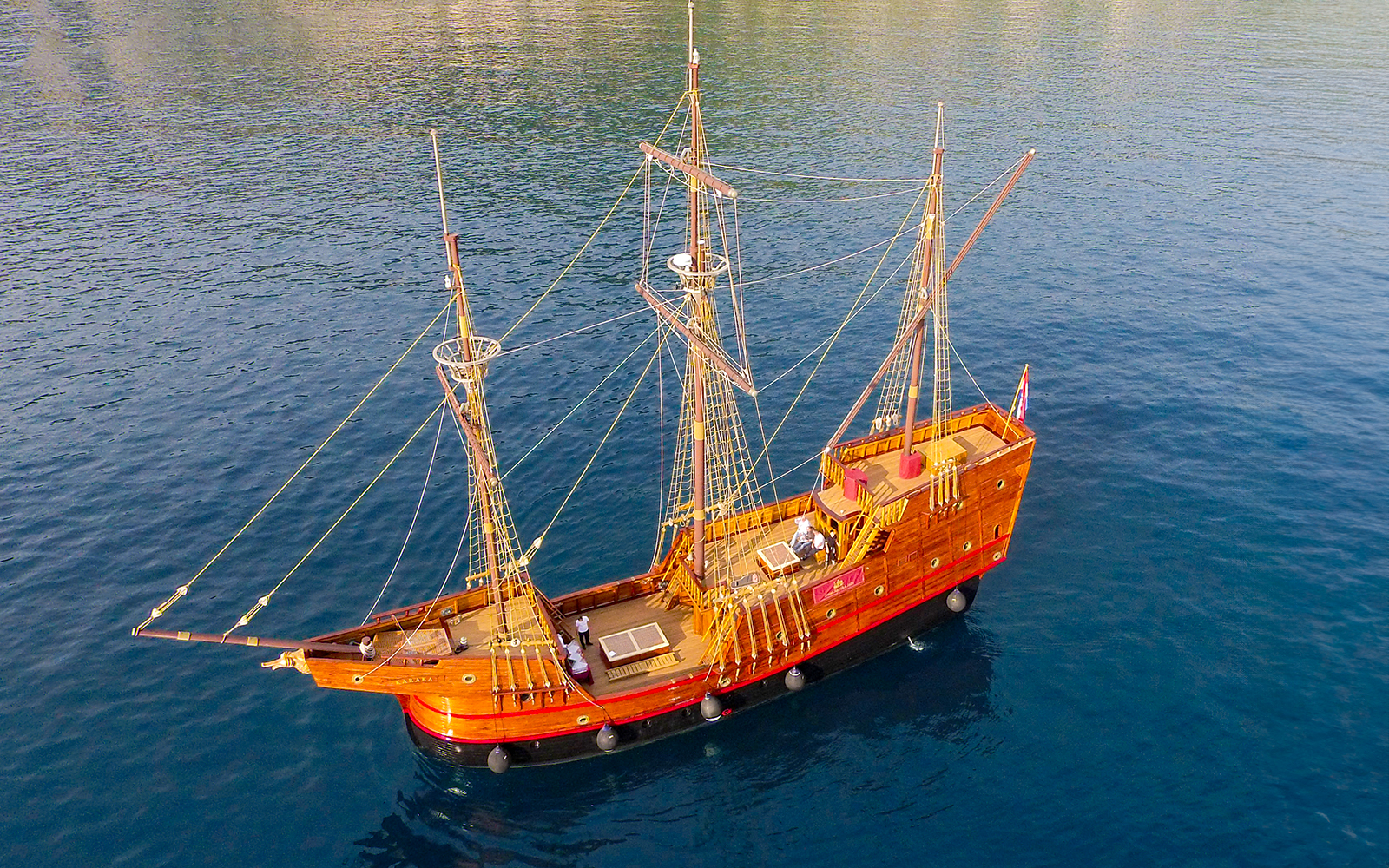 Wooden ship sailing on the Adriatic Sea during Elaphite Islands cruise.