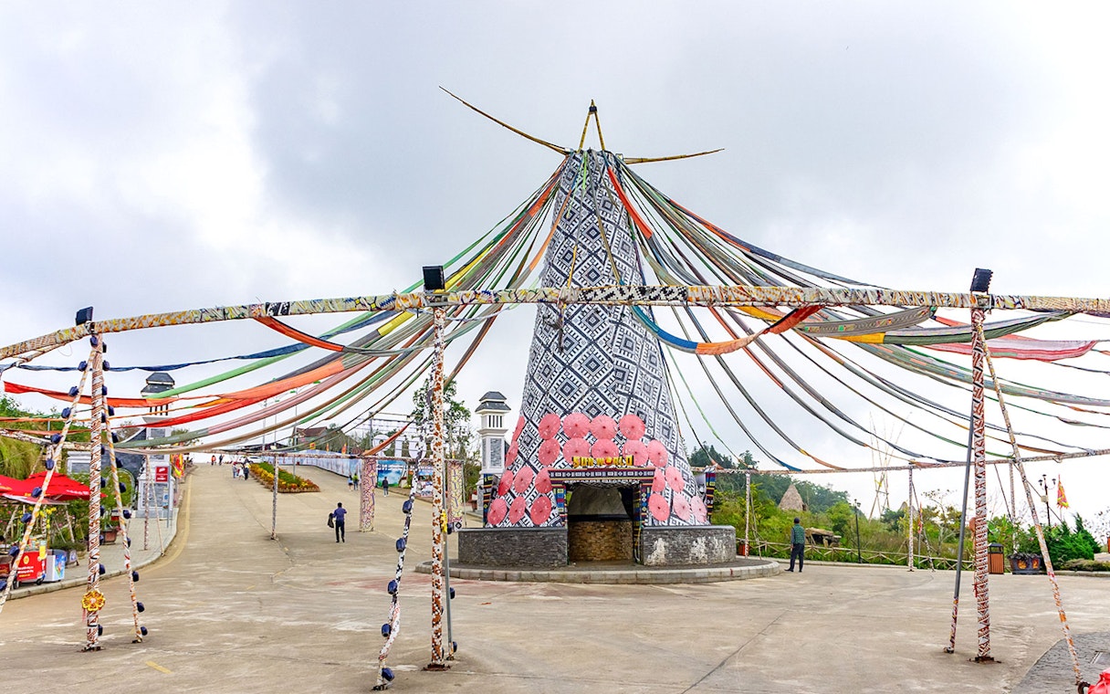 Colorful fabric decorations at Sun World Fansipan Legend flower festival.
