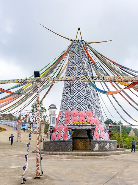 Colorful fabric decorations at Sun World Fansipan Legend flower festival.