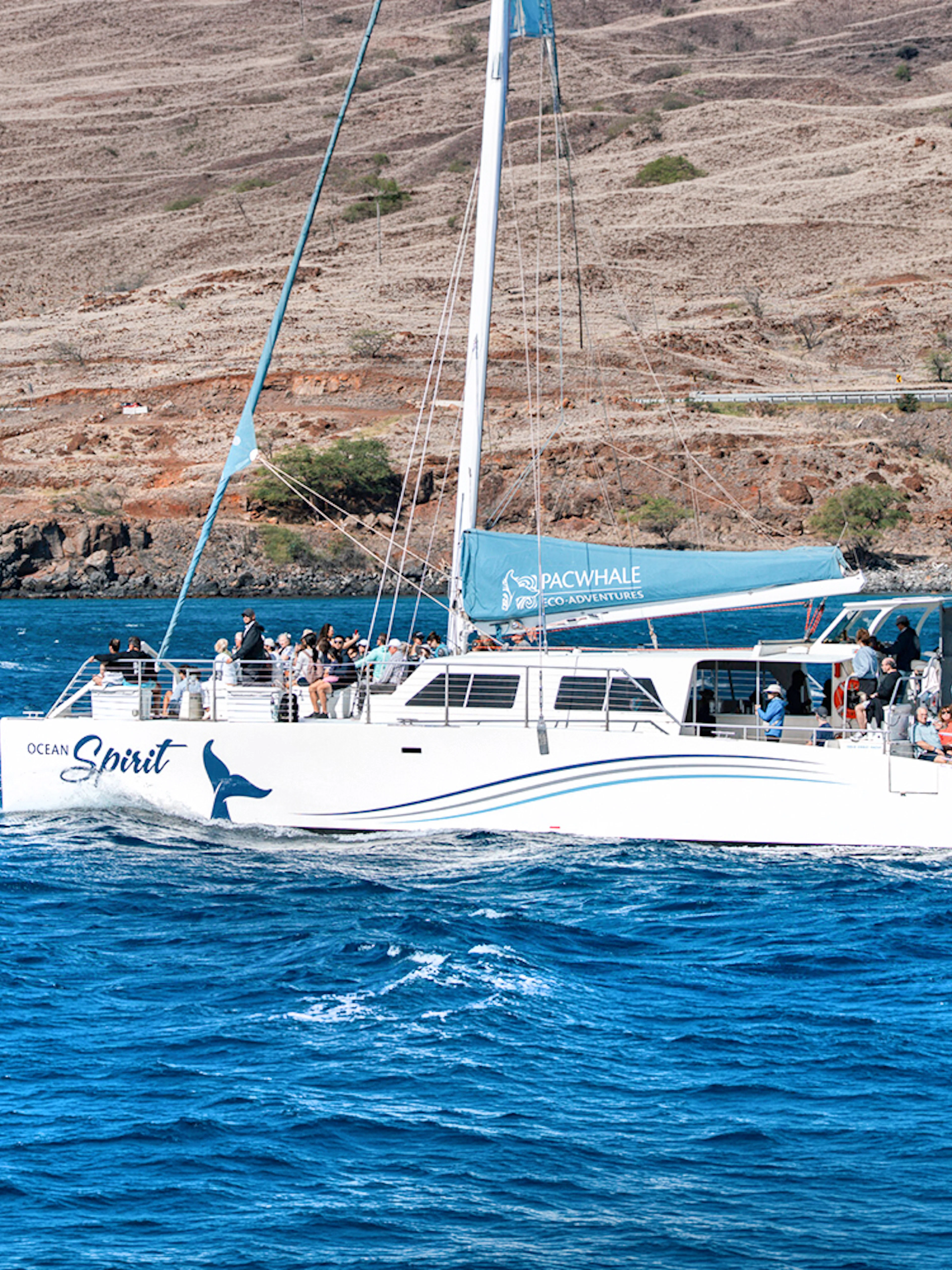 Sailboat with tourists on a whale watching tour from Maʻalaea Harbor, Oahu.