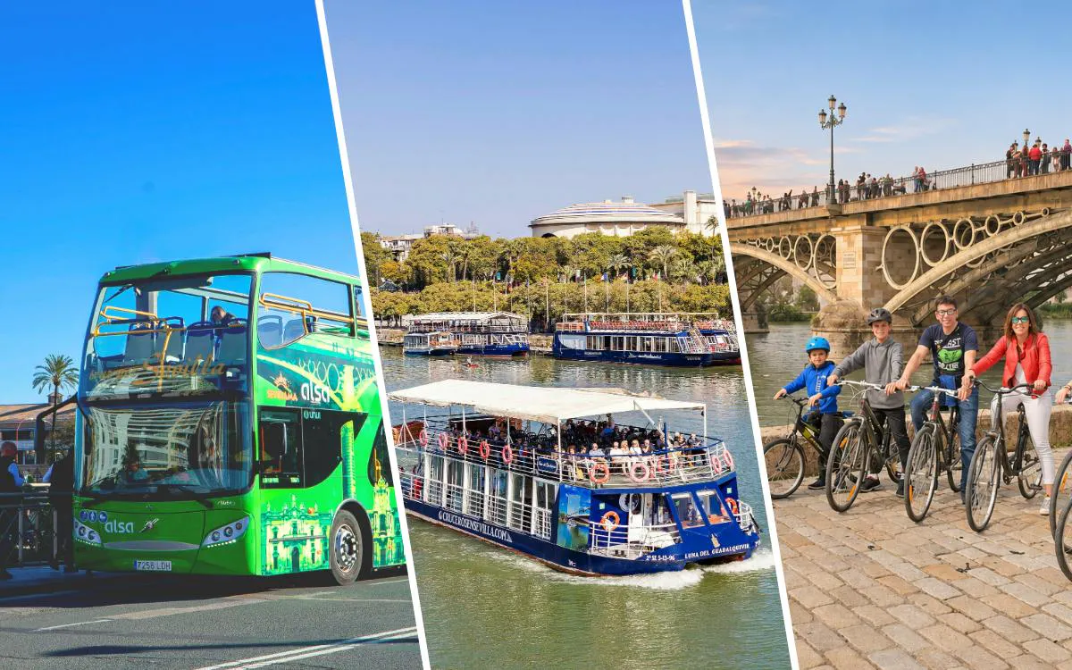 Bus tour, river cruise, and cycling in Seville combo package.