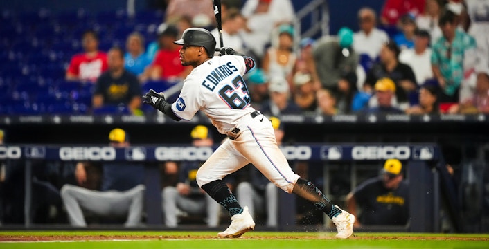 Miami Marlins player in action during a game at the stadium.