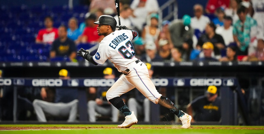 Miami Marlins player in action during a game at the stadium.