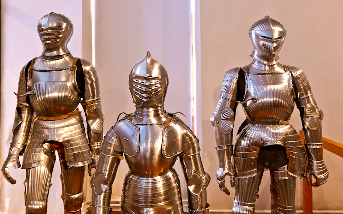 Suits of armor display at Ambras Castle Innsbruck.