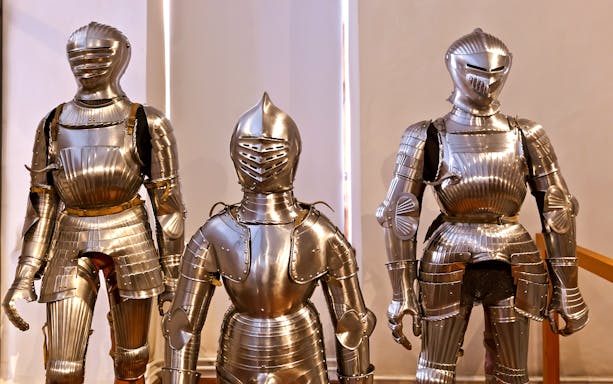 Suits of armor display at Ambras Castle Innsbruck.