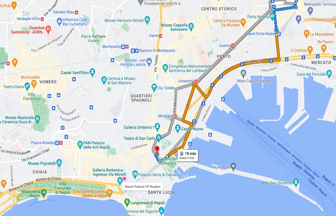 Royal Palace of Naples by bus