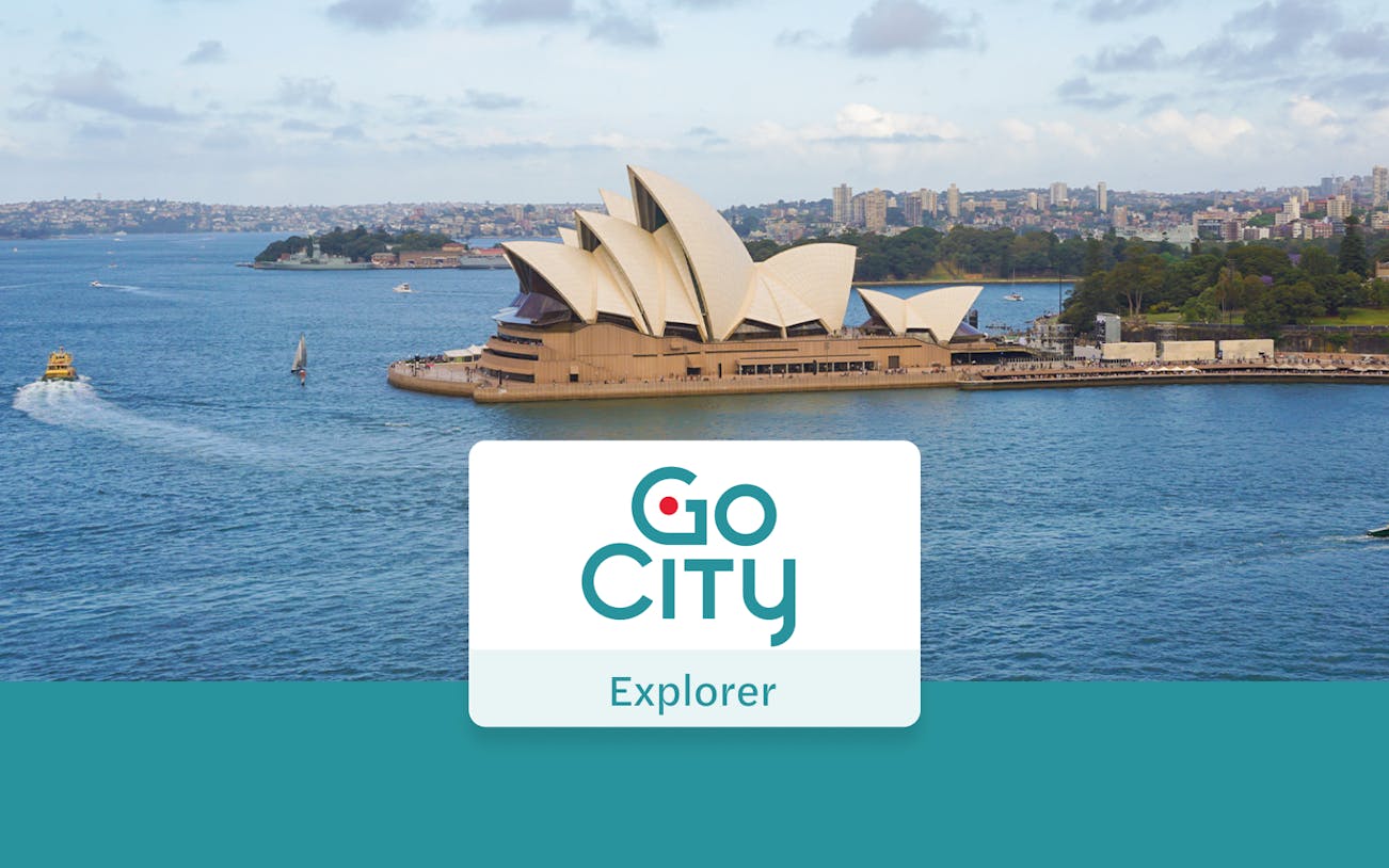 Sydney Opera House with Go City Explorer Pass logo in foreground.