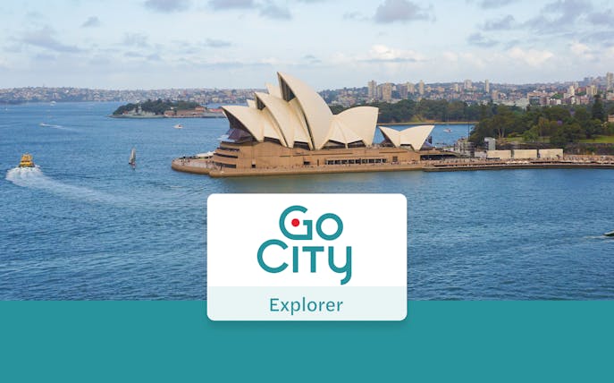 Sydney Opera House with Go City Explorer Pass logo in foreground.