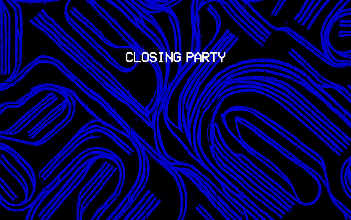 Abstract blue lines with 'Closing Party' text for Lio Ibiza event