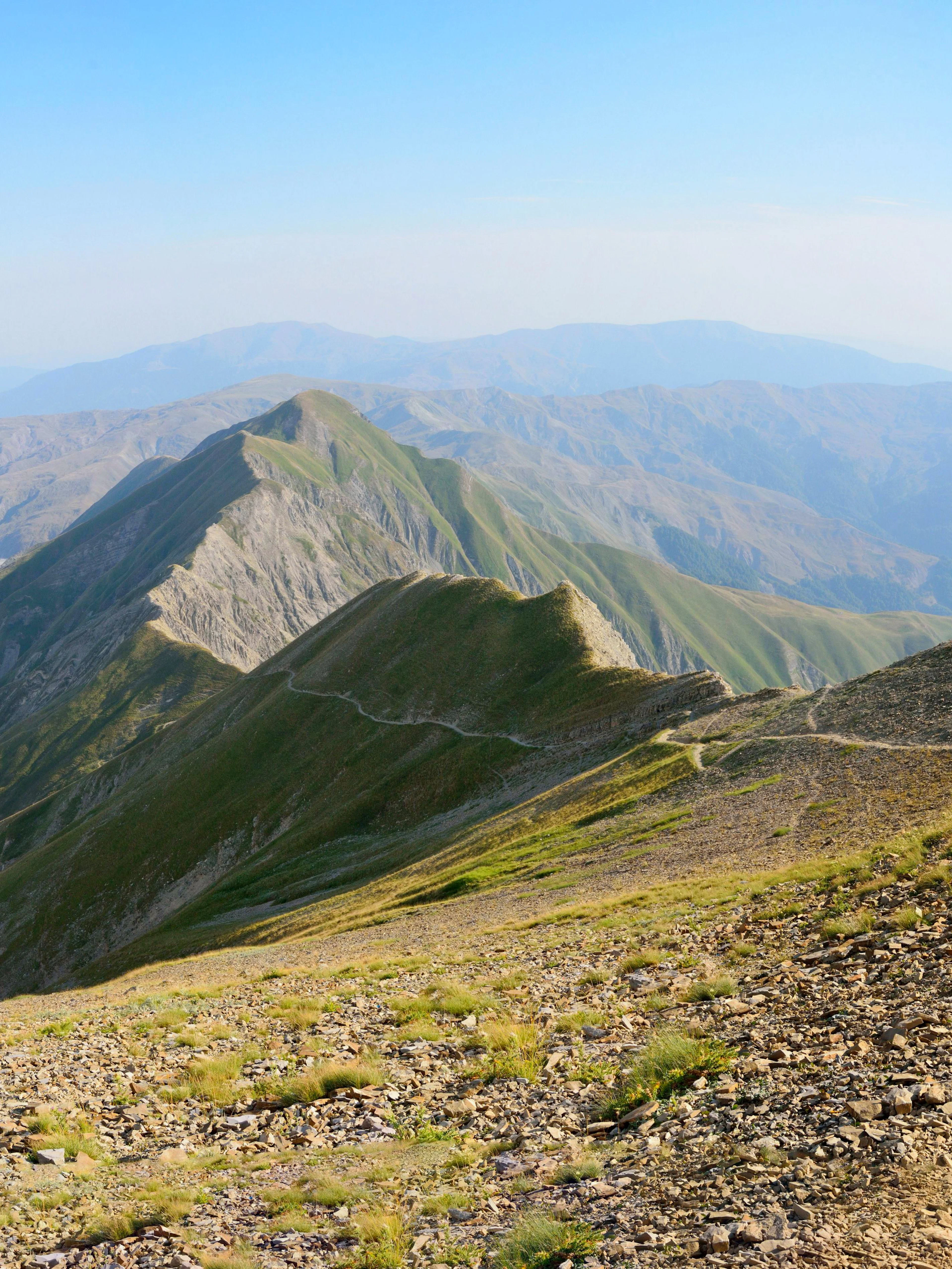 Trail view of Greater Caucasus Mountains from Babadag in Azerbaijan.