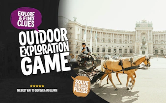 Horse-drawn carriage in front of Hofburg Palace, Vienna, part of self-guided city exploration game.