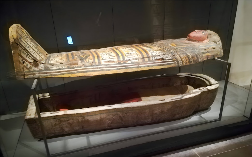 Sarcophagus display at Egyptian Museum guided tour.