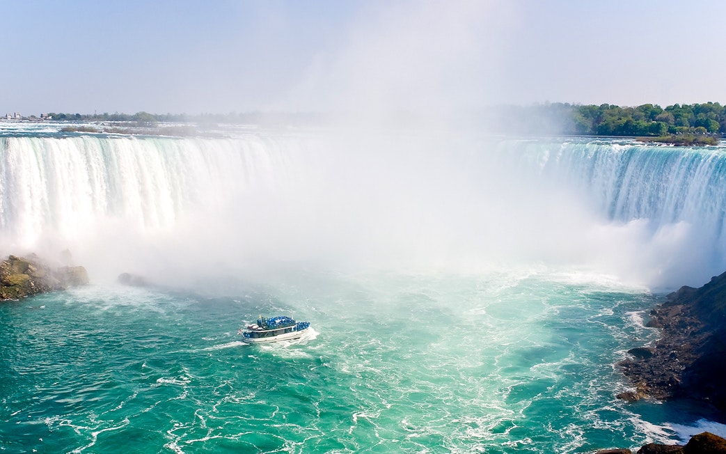 Boat approaching Horseshoe Falls at Niagara Falls.