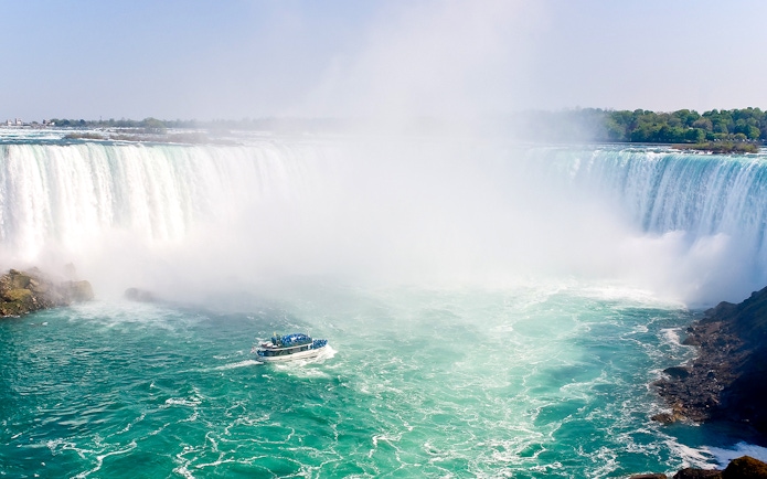 Boat approaching Horseshoe Falls at Niagara Falls.