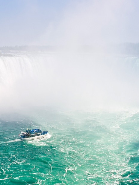 Boat approaching Horseshoe Falls at Niagara Falls.