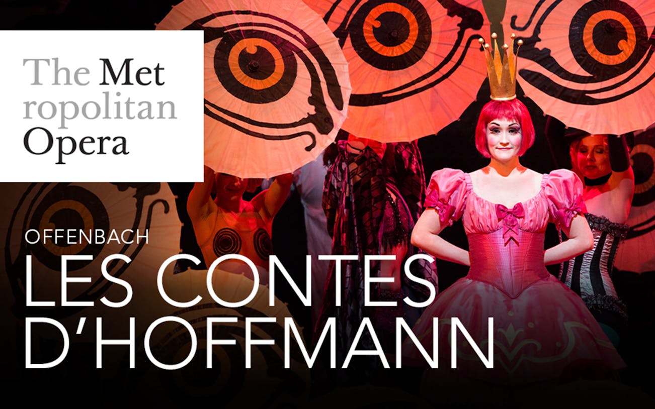 Performer in pink costume at The Met Opera's Les Contes d'Hoffmann.