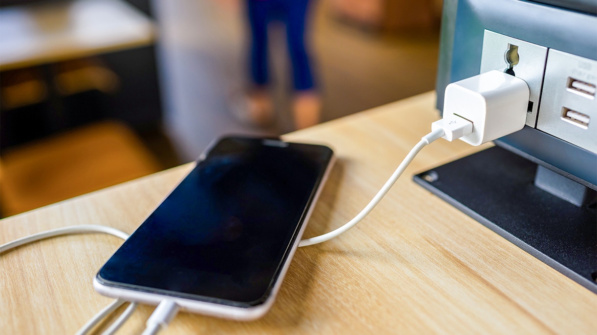 phone charging on a table