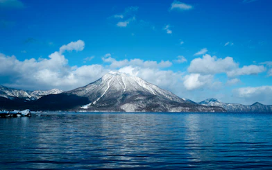 Lake Toya with snow-capped mountains in Hokkaido, Japan.