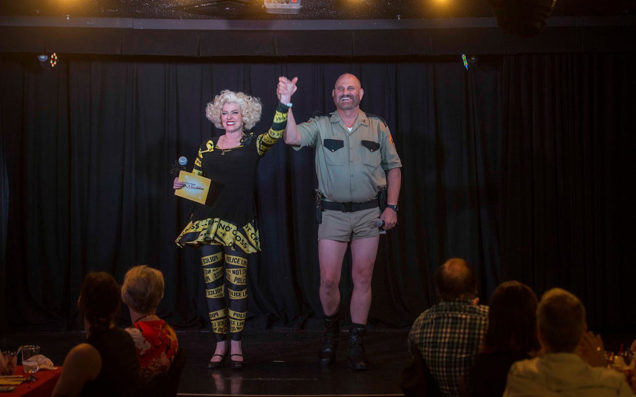 Performers on stage during "Marriage Can Be Murder" show, Las Vegas.