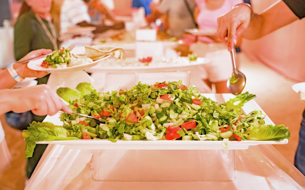 Buffet salad served at overnight desert safari in Abu Dhabi.