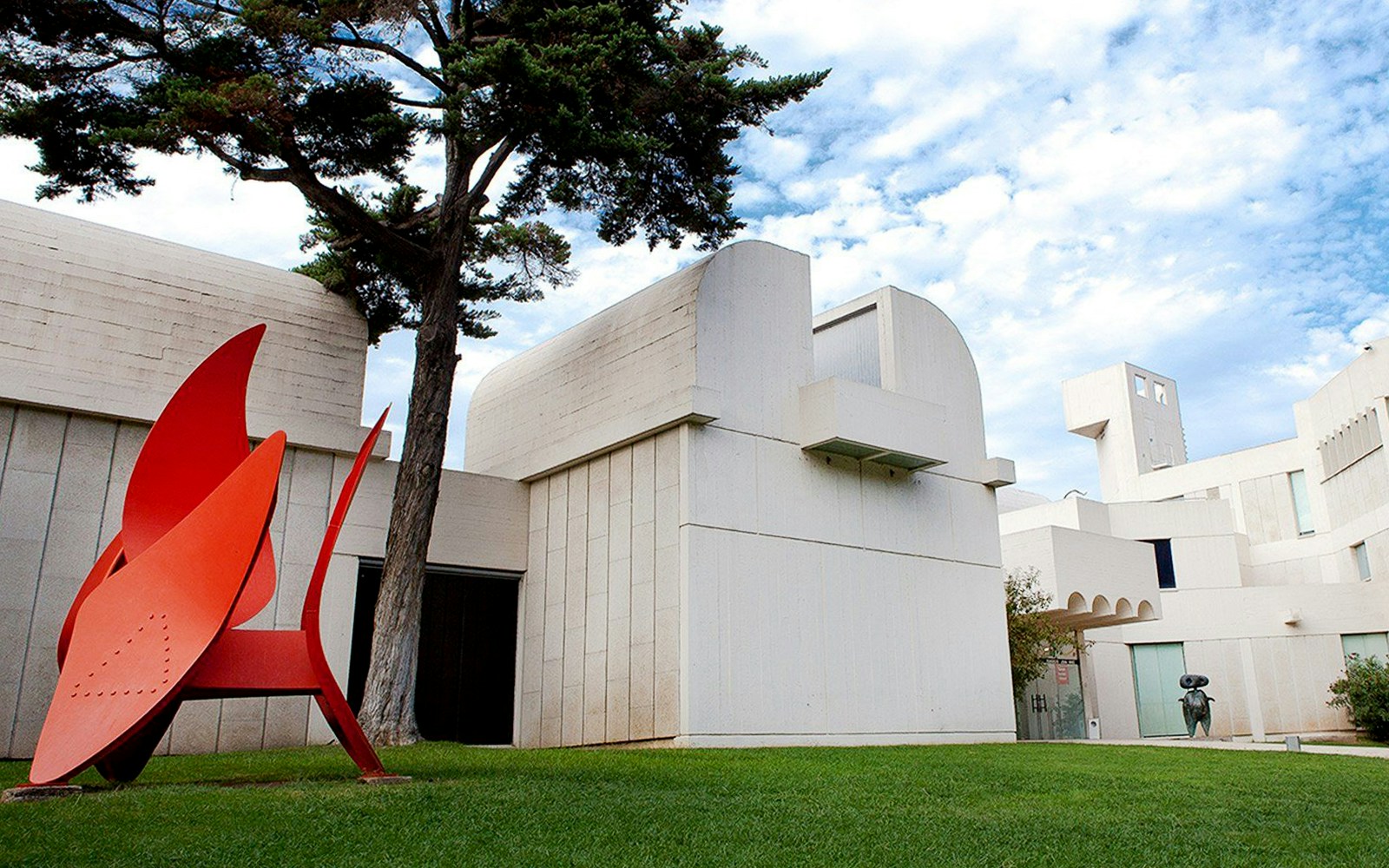 Joan Miró Foundation exterior with red sculpture in Barcelona.