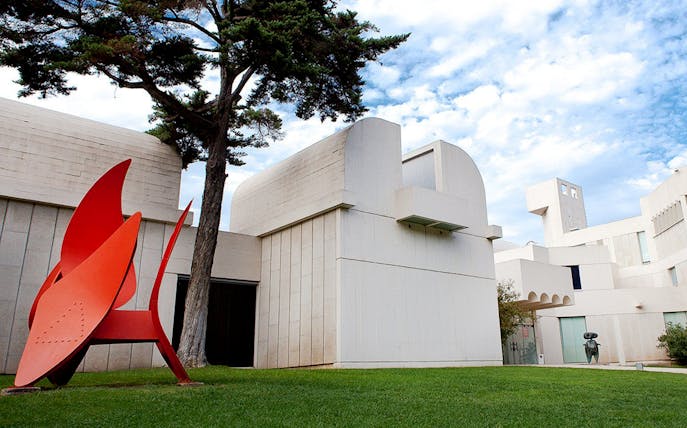 Joan Miró Foundation exterior with red sculpture in Barcelona.