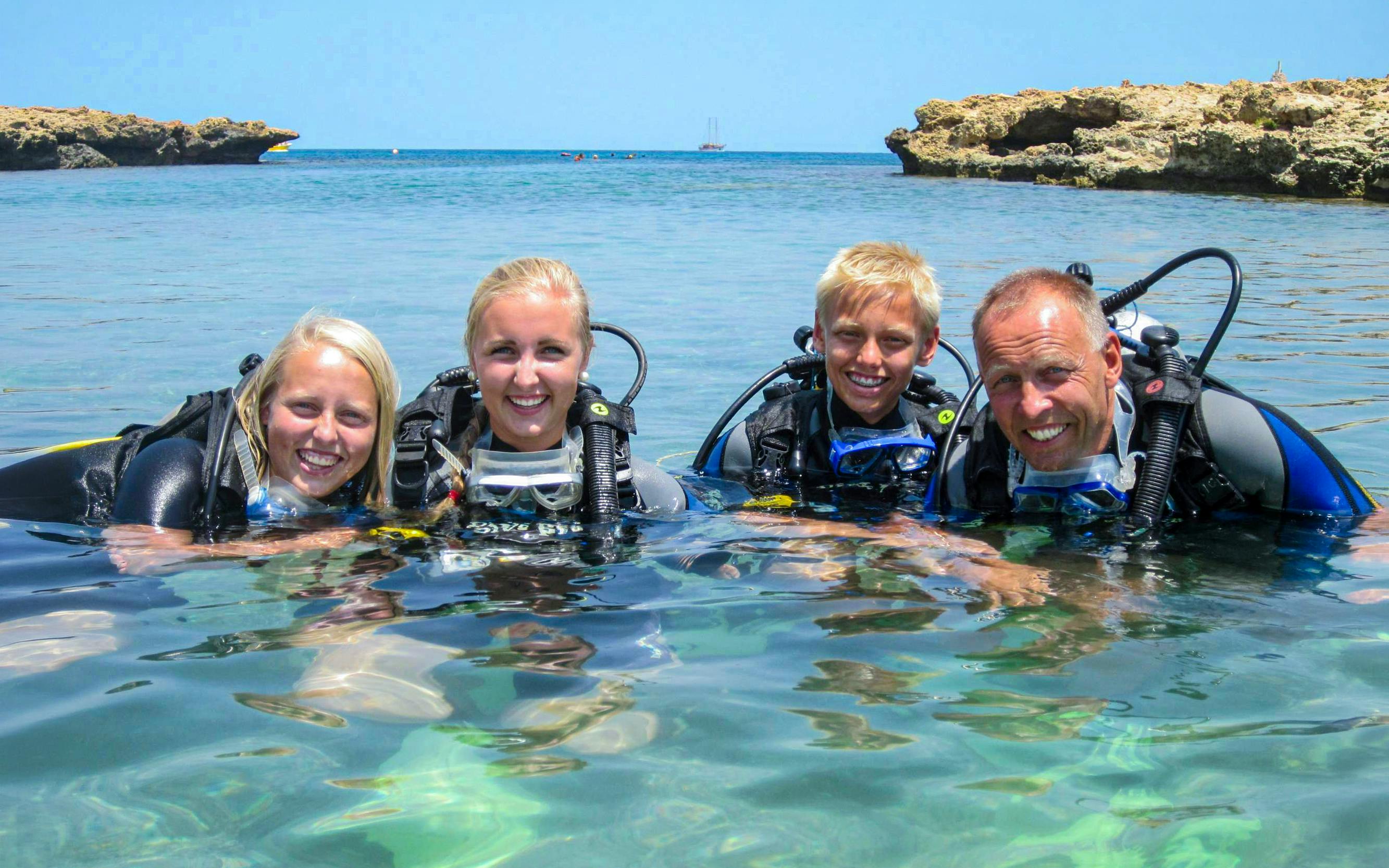 Divers enjoying a private discovery dive in Green Bay, Cyprus.