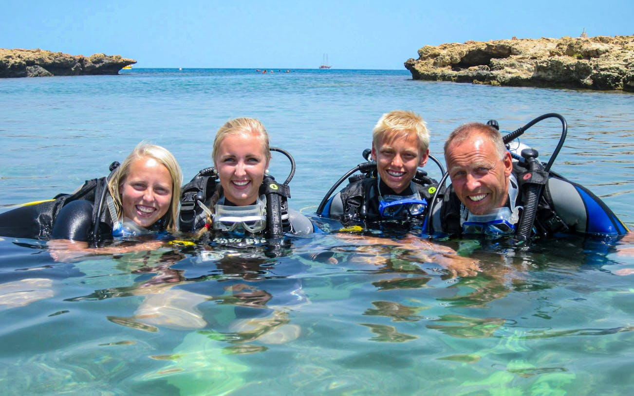 Divers enjoying a private discovery dive in Green Bay, Cyprus.