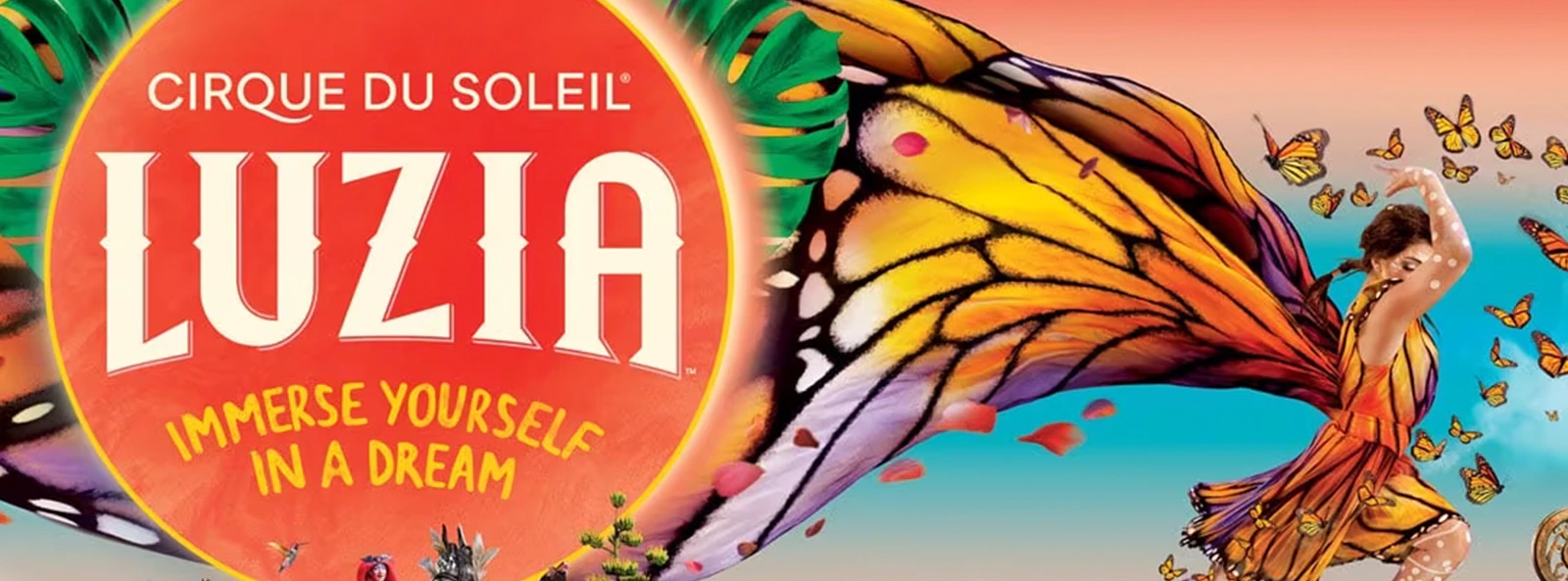 Cirque du Soleil Luzia poster with performers and butterfly motifs.