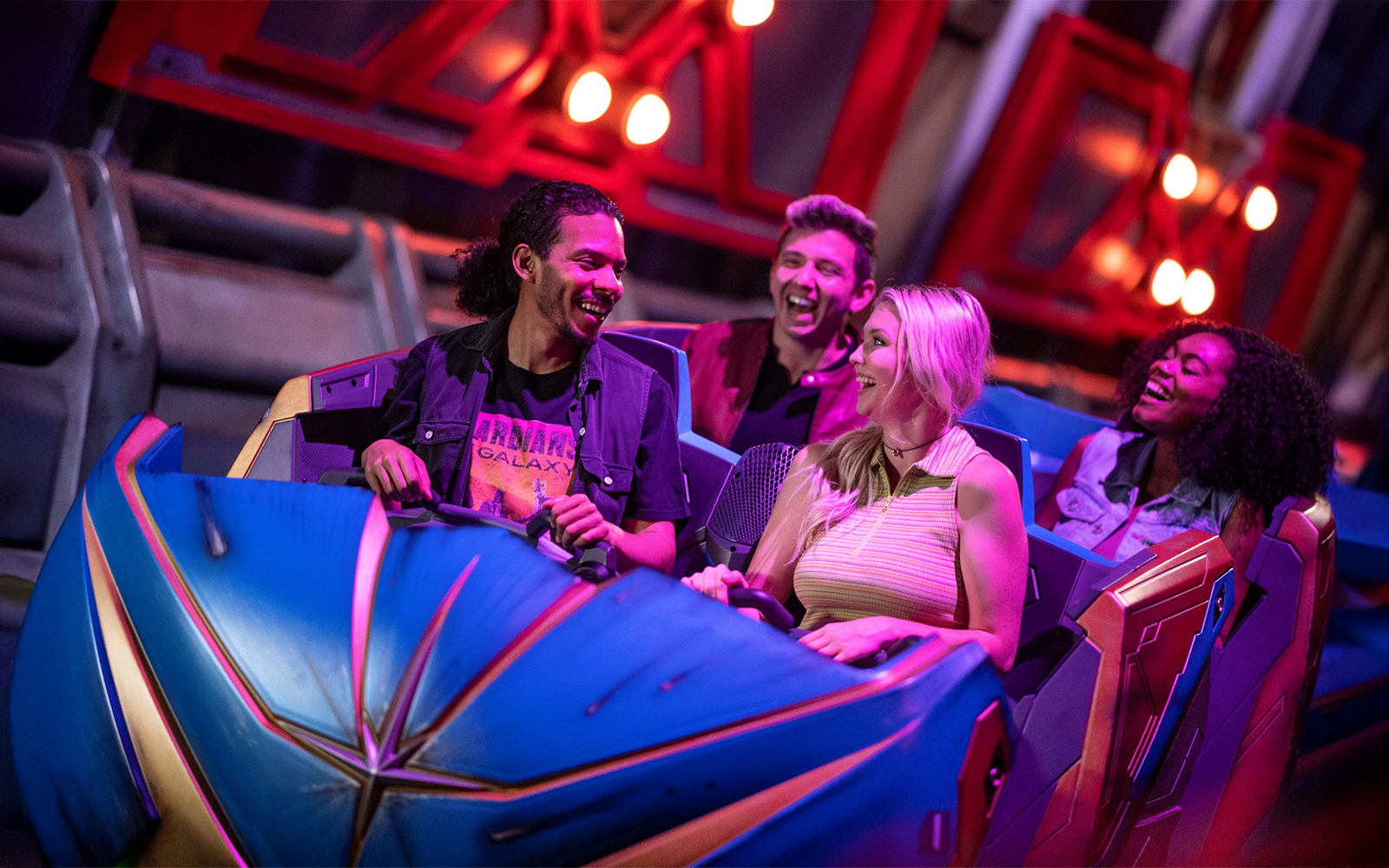 People enjoying a space-themed ride at Disney's Hollywood Studios, Walt Disney World Resort, Orlando.