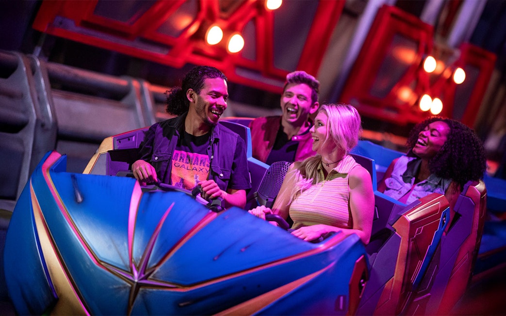 People enjoying a space-themed ride at Disney's Hollywood Studios, Walt Disney World Resort, Orlando.