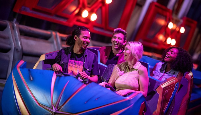 People enjoying a space-themed ride at Disney's Hollywood Studios, Walt Disney World Resort, Orlando.